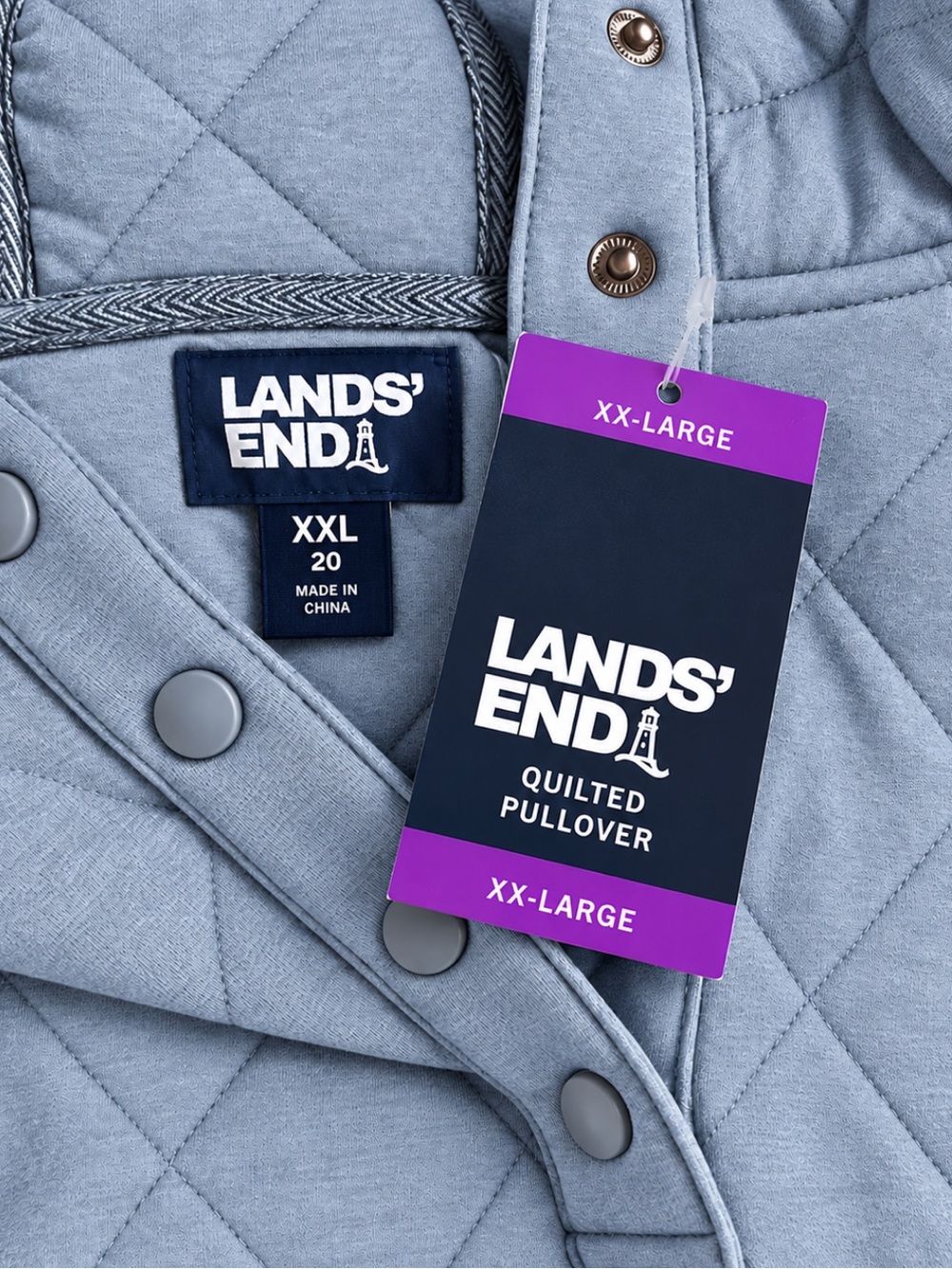 Lands' End Women's Cozy Soft Quilted 5 Snap Pullover Hoodie Kangaroo Pocket π - Picture 6 of 8